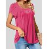 imageSHEWIN Womens Petal Short Sleeve Tunic Tops Pleated Square Neck Blouses Dressy Casual Loose ShirtsC Hot Pink