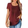 imageSHEWIN Womens Petal Short Sleeve Tunic Tops Pleated Square Neck Blouses Dressy Casual Loose ShirtsC Red