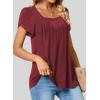 imageSHEWIN Womens Petal Short Sleeve Tunic Tops Pleated Square Neck Blouses Dressy Casual Loose ShirtsC Red