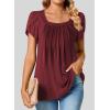 imageSHEWIN Womens Petal Short Sleeve Tunic Tops Pleated Square Neck Blouses Dressy Casual Loose ShirtsC Red