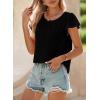 imageSHEWIN Womens Summer Tops Casual Round Neck Pleated Ruffle Short Sleeve Keyhole Back Chiffon Blouses ShirtsB Black