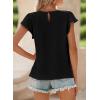 imageSHEWIN Womens Summer Tops Casual Round Neck Pleated Ruffle Short Sleeve Keyhole Back Chiffon Blouses ShirtsB Black