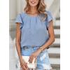 imageSHEWIN Womens Summer Tops Casual Round Neck Pleated Ruffle Short Sleeve Keyhole Back Chiffon Blouses ShirtsB Blue