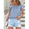 imageSHEWIN Womens Summer Tops Casual Round Neck Pleated Ruffle Short Sleeve Keyhole Back Chiffon Blouses ShirtsB Blue