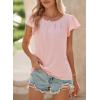 imageSHEWIN Womens Summer Tops Casual Round Neck Pleated Ruffle Short Sleeve Keyhole Back Chiffon Blouses ShirtsB Pink