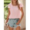 imageSHEWIN Womens Summer Tops Casual Round Neck Pleated Ruffle Short Sleeve Keyhole Back Chiffon Blouses ShirtsB Pink