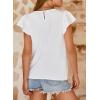 imageSHEWIN Womens Summer Tops Casual Round Neck Pleated Ruffle Short Sleeve Keyhole Back Chiffon Blouses ShirtsB White