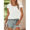 imageSHEWIN Womens Summer Tops Casual Round Neck Pleated Ruffle Short Sleeve Keyhole Back Chiffon Blouses ShirtsB White