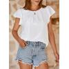 imageSHEWIN Womens Summer Tops Casual Round Neck Pleated Ruffle Short Sleeve Keyhole Back Chiffon Blouses ShirtsB White