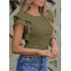 imageSHEWIN Womens Tops Casual Crewneck Ruffle Short Sleeve T Shirts Slim Fit Dressy BlousesB Army Green