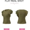 imageSHEWIN Womens Tops Casual Crewneck Ruffle Short Sleeve T Shirts Slim Fit Dressy BlousesB Army Green