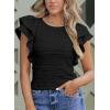 imageSHEWIN Womens Tops Casual Crewneck Ruffle Short Sleeve T Shirts Slim Fit Dressy BlousesB Black