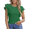 imageSHEWIN Womens Tops Casual Crewneck Ruffle Short Sleeve T Shirts Slim Fit Dressy BlousesB Green