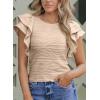 imageSHEWIN Womens Tops Casual Crewneck Ruffle Short Sleeve T Shirts Slim Fit Dressy BlousesB Khaki