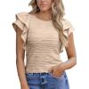 imageSHEWIN Womens Tops Casual Crewneck Ruffle Short Sleeve T Shirts Slim Fit Dressy BlousesB Khaki
