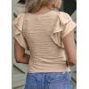 imageSHEWIN Womens Tops Casual Crewneck Ruffle Short Sleeve T Shirts Slim Fit Dressy BlousesB Khaki