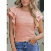 imageSHEWIN Womens Tops Casual Crewneck Ruffle Short Sleeve T Shirts Slim Fit Dressy BlousesB Pink