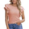 imageSHEWIN Womens Tops Casual Crewneck Ruffle Short Sleeve T Shirts Slim Fit Dressy BlousesB Pink