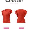 imageSHEWIN Womens Tops Casual Crewneck Ruffle Short Sleeve T Shirts Slim Fit Dressy BlousesB Red