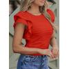 imageSHEWIN Womens Tops Casual Crewneck Ruffle Short Sleeve T Shirts Slim Fit Dressy BlousesB Red