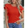 imageSHEWIN Womens Tops Casual Crewneck Ruffle Short Sleeve T Shirts Slim Fit Dressy BlousesB Red
