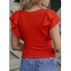 imageSHEWIN Womens Tops Casual Crewneck Ruffle Short Sleeve T Shirts Slim Fit Dressy BlousesB Red