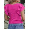 imageSHEWIN Womens Tops Casual Crewneck Ruffle Short Sleeve T Shirts Slim Fit Dressy BlousesB Rose Pink
