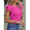 imageSHEWIN Womens Tops Casual Crewneck Ruffle Short Sleeve T Shirts Slim Fit Dressy BlousesB Rose Pink