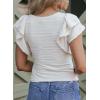 imageSHEWIN Womens Tops Casual Crewneck Ruffle Short Sleeve T Shirts Slim Fit Dressy BlousesB White