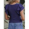 imageSHEWIN Womens Tops Casual Crewneck Ruffle Short Sleeve T Shirts Slim Fit Dressy BlousesD Dark Blue