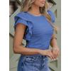 imageSHEWIN Womens Tops Casual Crewneck Ruffle Short Sleeve T Shirts Slim Fit Dressy BlousesD Deep Blue