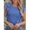 imageSHEWIN Womens Tops Casual Crewneck Ruffle Short Sleeve T Shirts Slim Fit Dressy BlousesD Deep Blue