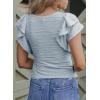 imageSHEWIN Womens Tops Casual Crewneck Ruffle Short Sleeve T Shirts Slim Fit Dressy BlousesD Light Blue