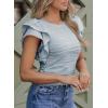 imageSHEWIN Womens Tops Casual Crewneck Ruffle Short Sleeve T Shirts Slim Fit Dressy BlousesD Light Blue