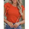 imageSHEWIN Womens Tops Casual Crewneck Ruffle Short Sleeve T Shirts Slim Fit Dressy BlousesD Orange