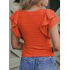 imageSHEWIN Womens Tops Casual Crewneck Ruffle Short Sleeve T Shirts Slim Fit Dressy BlousesD Orange