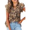 imageSHEWIN Womens Casual Boho Floral V Neck Ruffle Short Sleeve Loose Blouses TopsKhaki