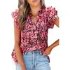 imageSHEWIN Womens Casual Boho Floral V Neck Ruffle Short Sleeve Loose Blouses TopsPink