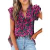 imageSHEWIN Womens Casual Boho Floral V Neck Ruffle Short Sleeve Loose Blouses TopsPurple
