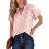 imageSHEWIN Womens Casual V Neck Floral Print Smocked Short Sleeve Chiffon Blouses Bohemian Top ShirtsB Pink
