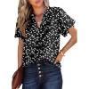 imageSHEWIN Womens Casual V Neck Floral Print Smocked Short Sleeve Chiffon Blouses Bohemian Top ShirtsBlack