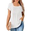 imageSHEWIN Womens Petal Short Sleeve Tunic Tops Pleated Square Neck Blouses Dressy Casual Loose ShirtsB White