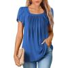 imageSHEWIN Womens Petal Short Sleeve Tunic Tops Pleated Square Neck Blouses Dressy Casual Loose ShirtsC Deep Blue