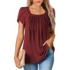 imageSHEWIN Womens Petal Short Sleeve Tunic Tops Pleated Square Neck Blouses Dressy Casual Loose ShirtsC Red
