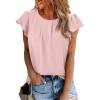 imageSHEWIN Womens Summer Tops Casual Round Neck Pleated Ruffle Short Sleeve Keyhole Back Chiffon Blouses ShirtsB Pink