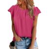 imageSHEWIN Womens Summer Tops Casual Round Neck Pleated Ruffle Short Sleeve Keyhole Back Chiffon Blouses ShirtsB Strawberry Pink