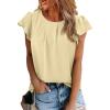 imageSHEWIN Womens Summer Tops Casual Round Neck Pleated Ruffle Short Sleeve Keyhole Back Chiffon Blouses ShirtsB Yellow