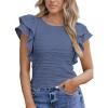 imageSHEWIN Womens Tops Casual Crewneck Ruffle Short Sleeve T Shirts Slim Fit Dressy BlousesB Navy Blue