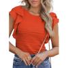 imageSHEWIN Womens Tops Casual Crewneck Ruffle Short Sleeve T Shirts Slim Fit Dressy BlousesD Orange