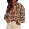 imageSHEWIN Womens Tops Casual V Neck Long Sleeve Shirts Floral Boho Blouses TunicsA Khaki